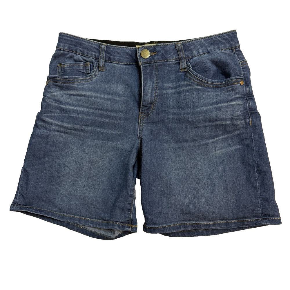 Democracy Women’s Denim Shorts “Ab Technology” 10 Medium Wash Blue Whiskering